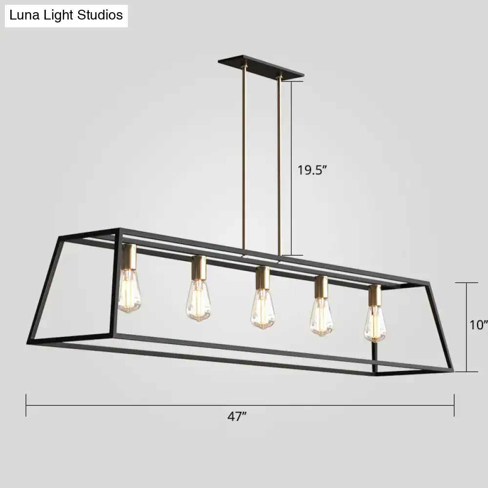 DecorBites industrial black trapezoid metal chandelier with five edison bulbs for dining room ceiling suspension