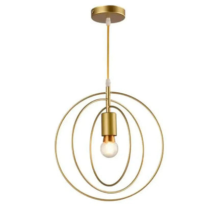 Gold-toned decorbites industrial chandelier with concentric circular rings and central bulb for living room lighting