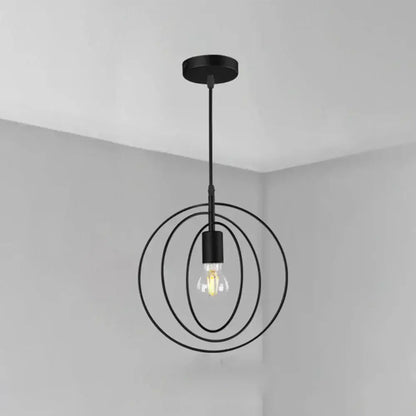 Black metal decorbites industrial chandelier with concentric circular rings and visible filament bulb for living room lighting