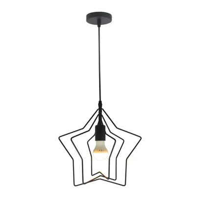 Black metal star-shaped pendant light with layered wireframe design and exposed bulb in decorbites industrial chandelier