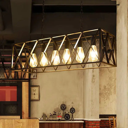 Decorbites industrial chandelier black metal frame with five glowing edison bulbs for dining room lighting