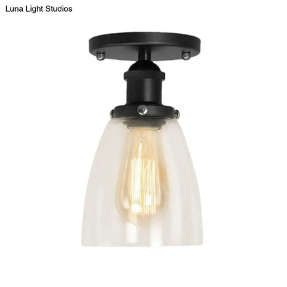 Black metal decorbites™ industrial clear glass cone semi flush light fixture with exposed filament bulb for living room