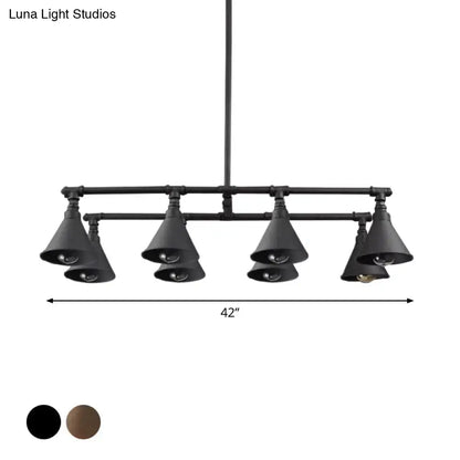 DecorBites™ industrial black iron pendant light with five conical shades 42-inch span for wine bar lighting