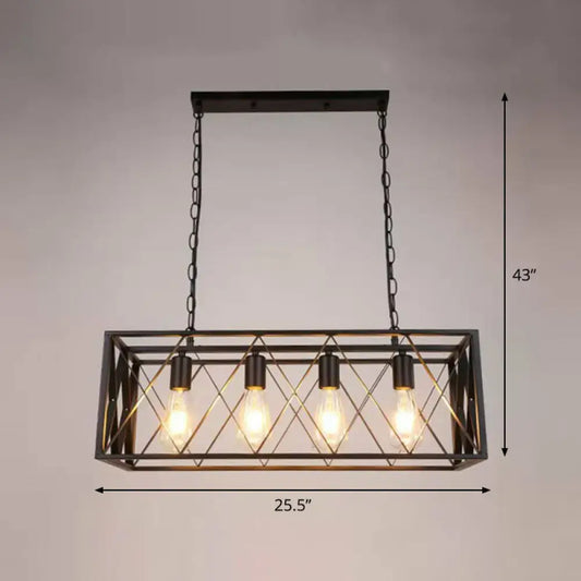 DecorBites™ industrial black metal pendant light with four exposed edison bulbs for dining room 110v-120v use
