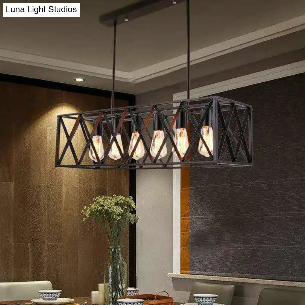 DecorBites™ industrial black metal pendant light with exposed filament bulbs for dining room and island lighting