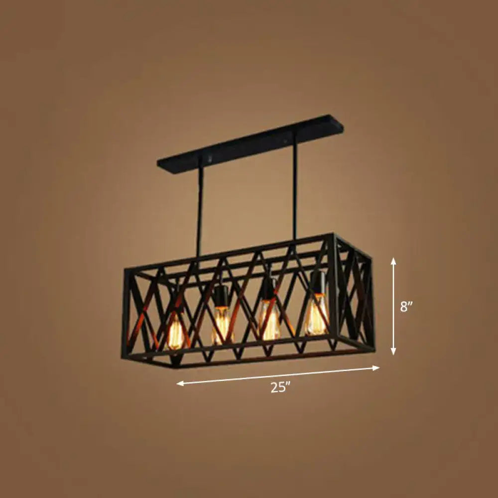 DecorBites™ industrial pendant light in black metal with four exposed Edison bulbs for dining room use