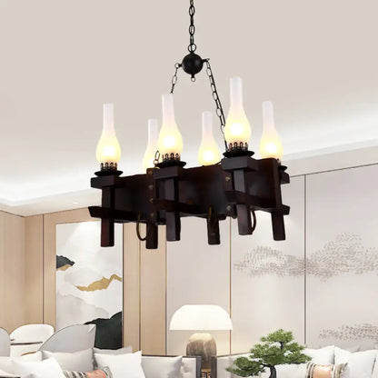 Black wrought iron chandelier with six frosted glass lampshades for living room pendant light 110v-120v 220v-240v