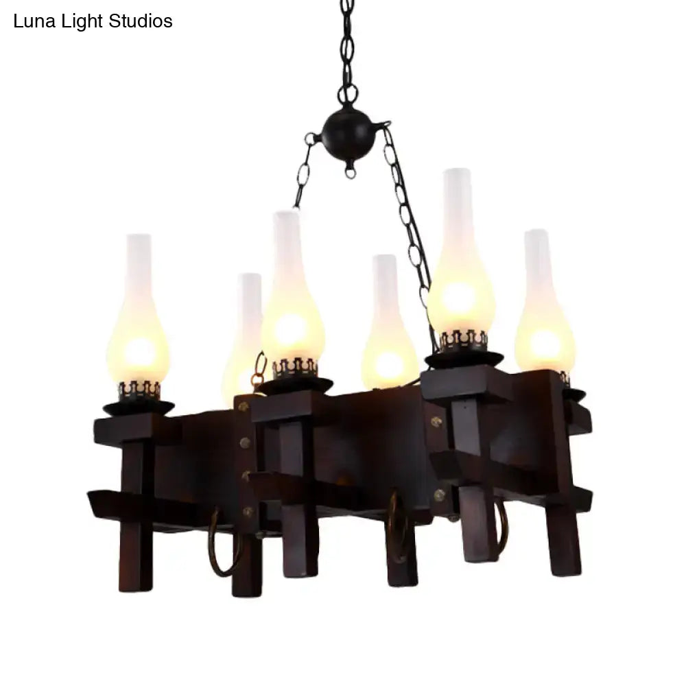 Decorbites™ industrial pendant light with dark wood, frosted glass lampshades, black metal chains 110v-120v 220v-240v