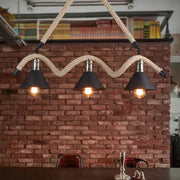 Decorbites industrial hemp pendant lamp with three matte black e26 e27 conical shades and beige rope suspension