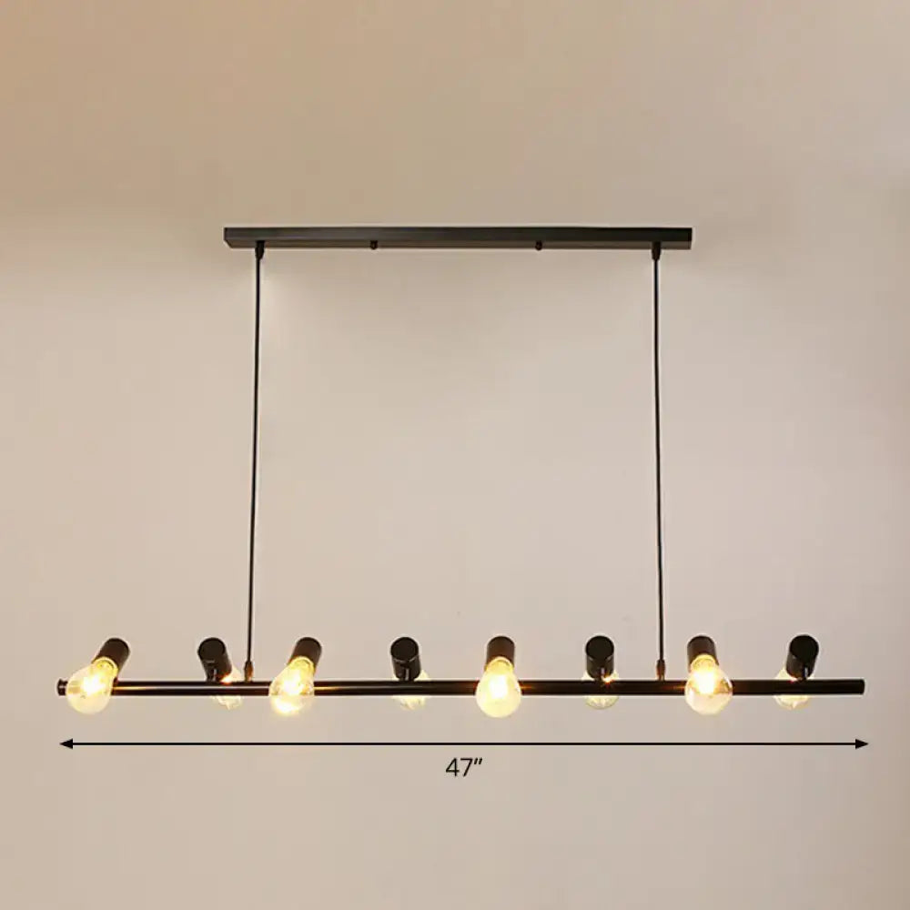 DecorBites™ industrial iron ceiling light in black with ten exposed naked light bulbs for dining room island use