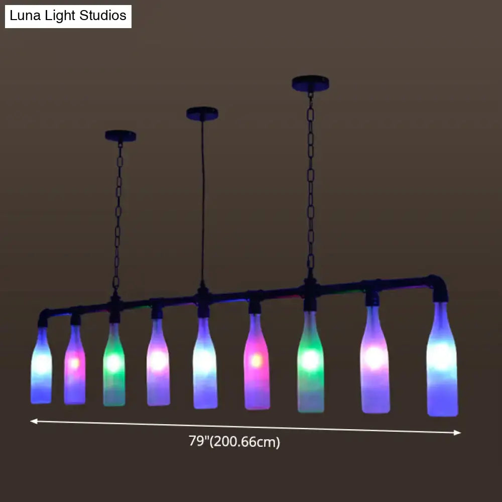 DecorBites industrial iron pipe pendant light with seven multi-color glass bottles and e26 e27 bulb sockets