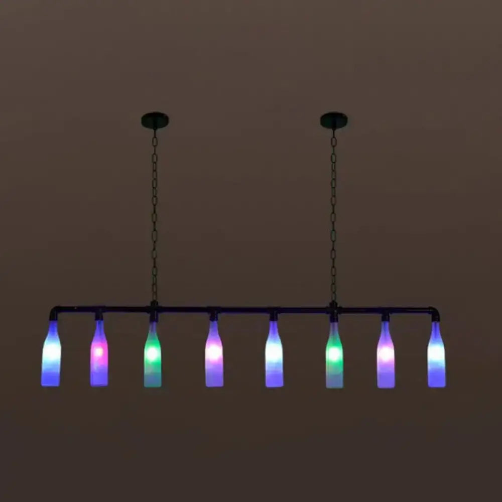 DecorBites™ industrial iron pipe pendant light with seven rgb e26 e27 glass bottle shades in blue purple and green