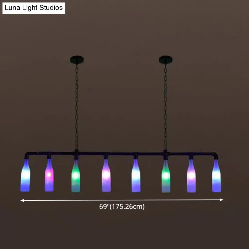 DecorBites™ industrial iron pipe pendant light with seven multicolor repurposed glass bottles compatible with e26 e27 bulbs