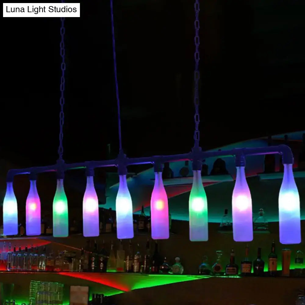 DecorBites™ industrial iron pipe pendant light with seven multi-color glass bottle leds using e26 e27 bulbs