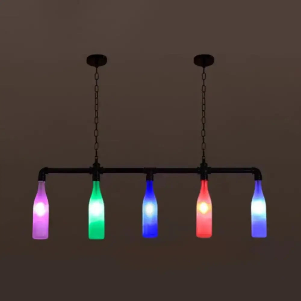 Decorbites™ industrial iron pipe pendant light with five multi-color glass bottles e26 e27 bulbs for island lighting