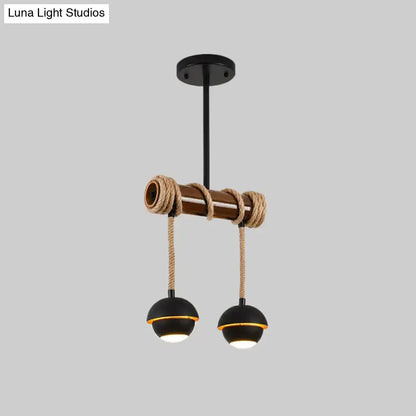 Decorbites industrial linear island chandelier with black iron pendant lamp, bamboo tube, rope, and two black lampshades