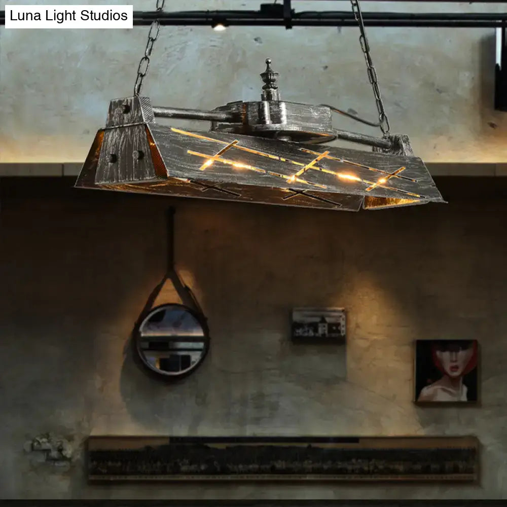 Decorbites industrial metal 4-light suspension lamp with weathered metallic finish and exposed filament bulbs for dining room island