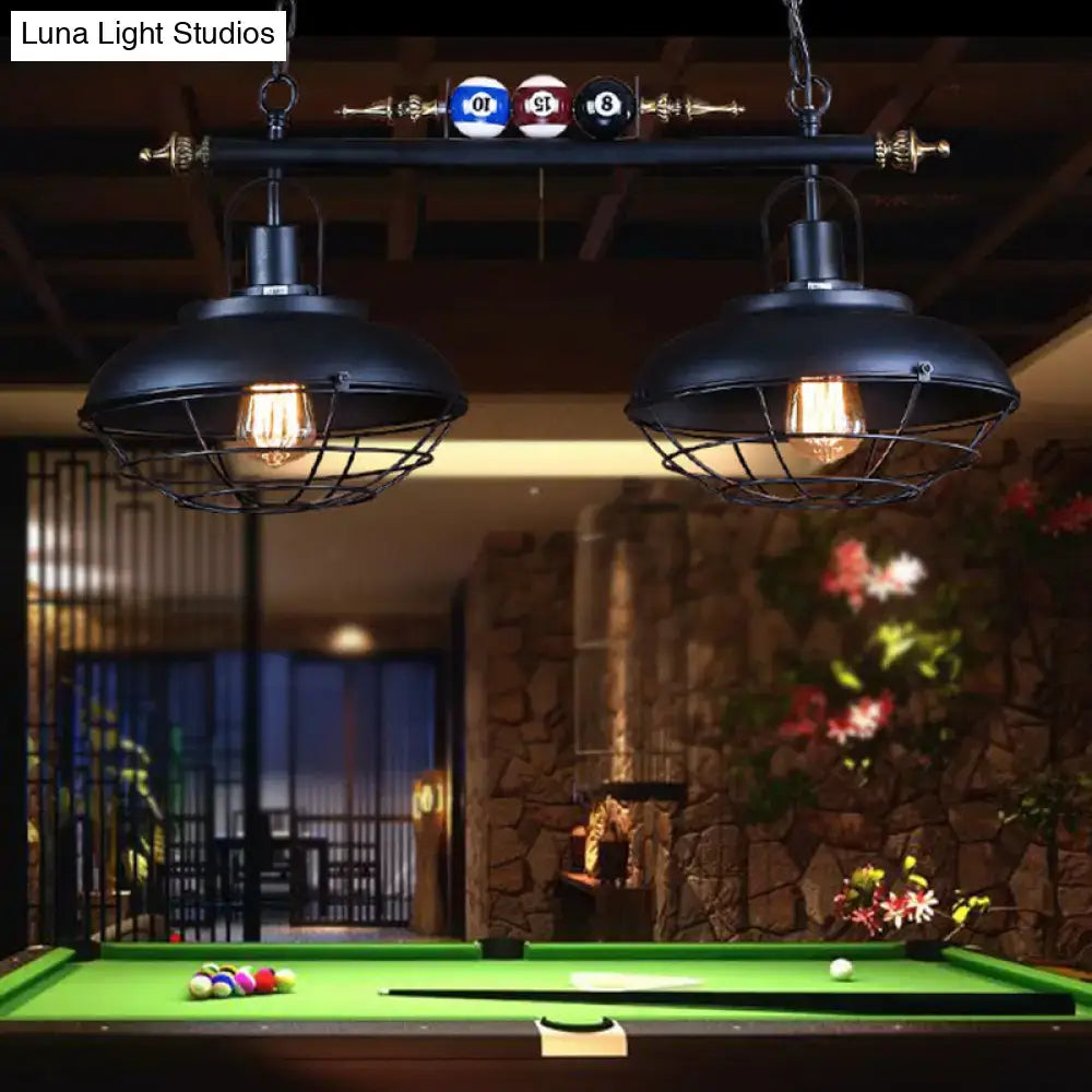 Decorbites industrial metal billiards island light with black wire cage bowl shade and adjustable chain cord length