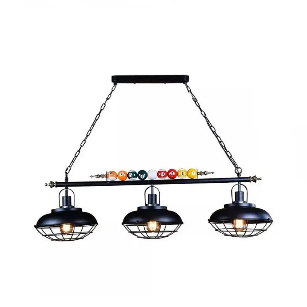 Decorbites industrial metal billiards island light in black with bowl shade chain cord length and colorful billiard balls