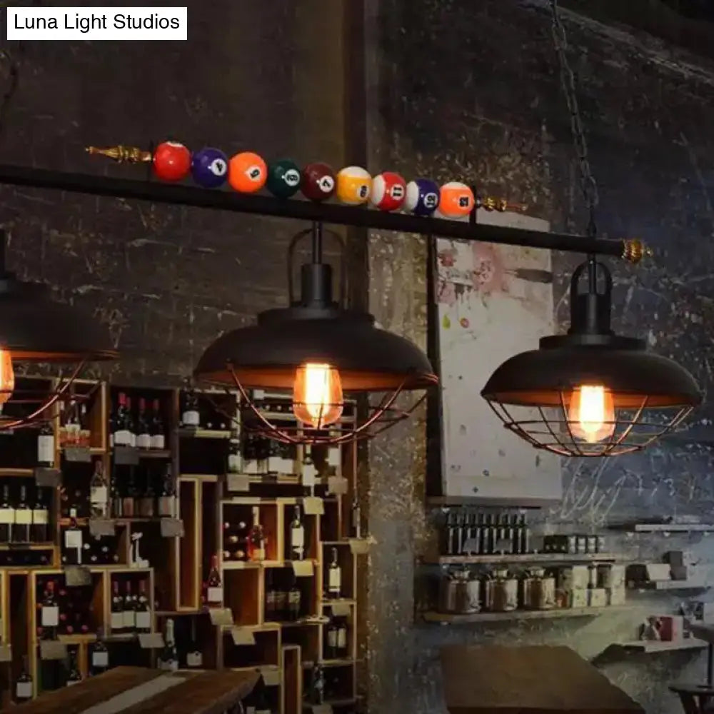 Decorbites industrial metal billiards island light features black pendant lights with bowl shade and chain cord length details