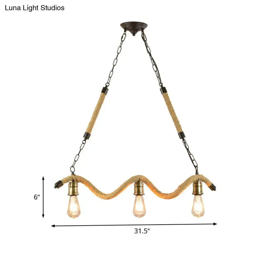 Decorbites industrial metal island pendant light fixture with three exposed bulbs beige dark metal chains 220v-240v