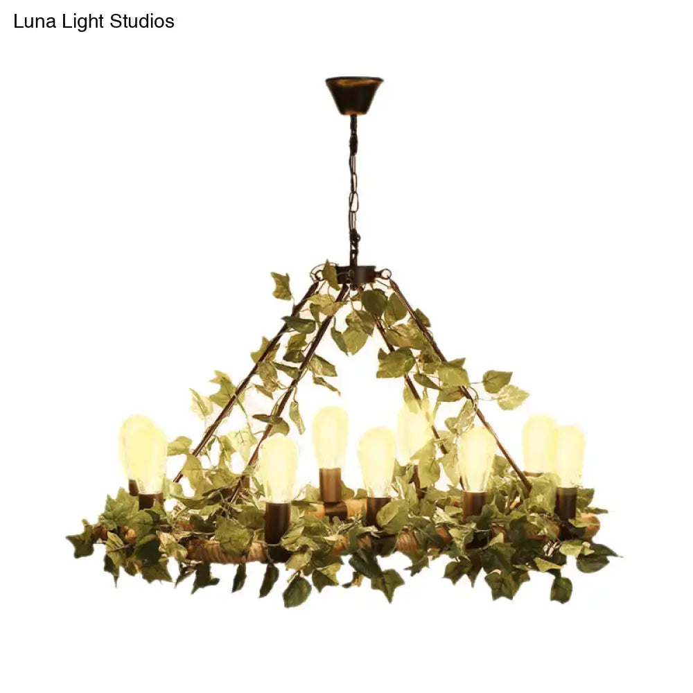 Antique bronze decorbites led pendant light with artificial green ivy and warm edison bulbs, ideal for restaurants