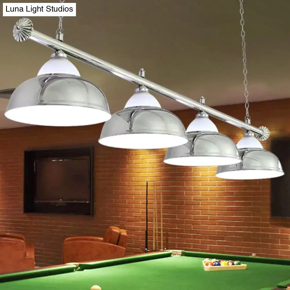 DecorBites™ chrome finished metal mirrored bowl suspended lighting fixture with five dome shades for billiard room