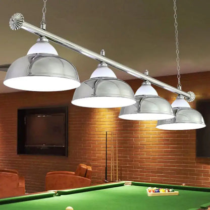 Chrome-finished decorbites metal mirrored bowl pendant light with five dome shades suspended lighting fixture for billiard room
