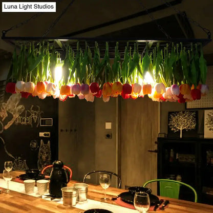 DecorBites™ industrial metal pendant chandelier with green frame and vibrant tulip LED hanging light fixture
