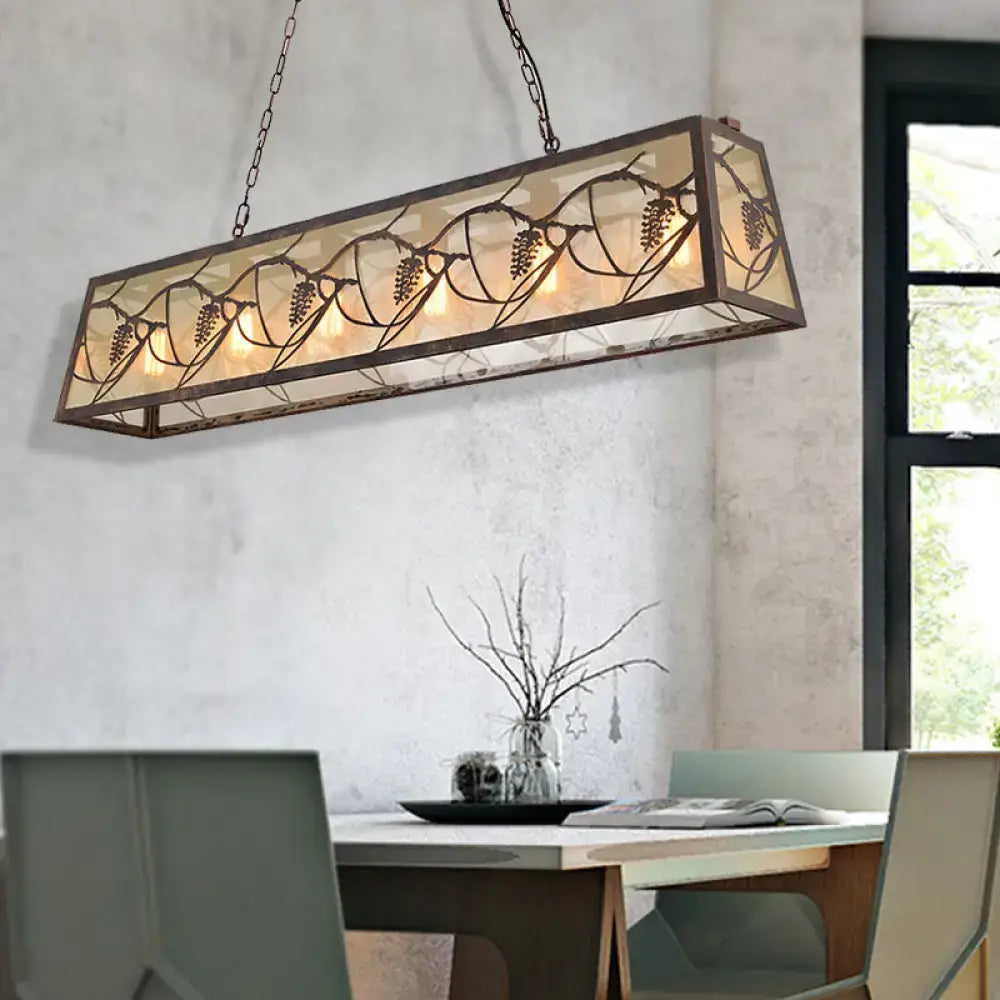 Decorbites industrial metal pendant lighting with rectangular shade dark bronze frame and grapevine stained glass panels