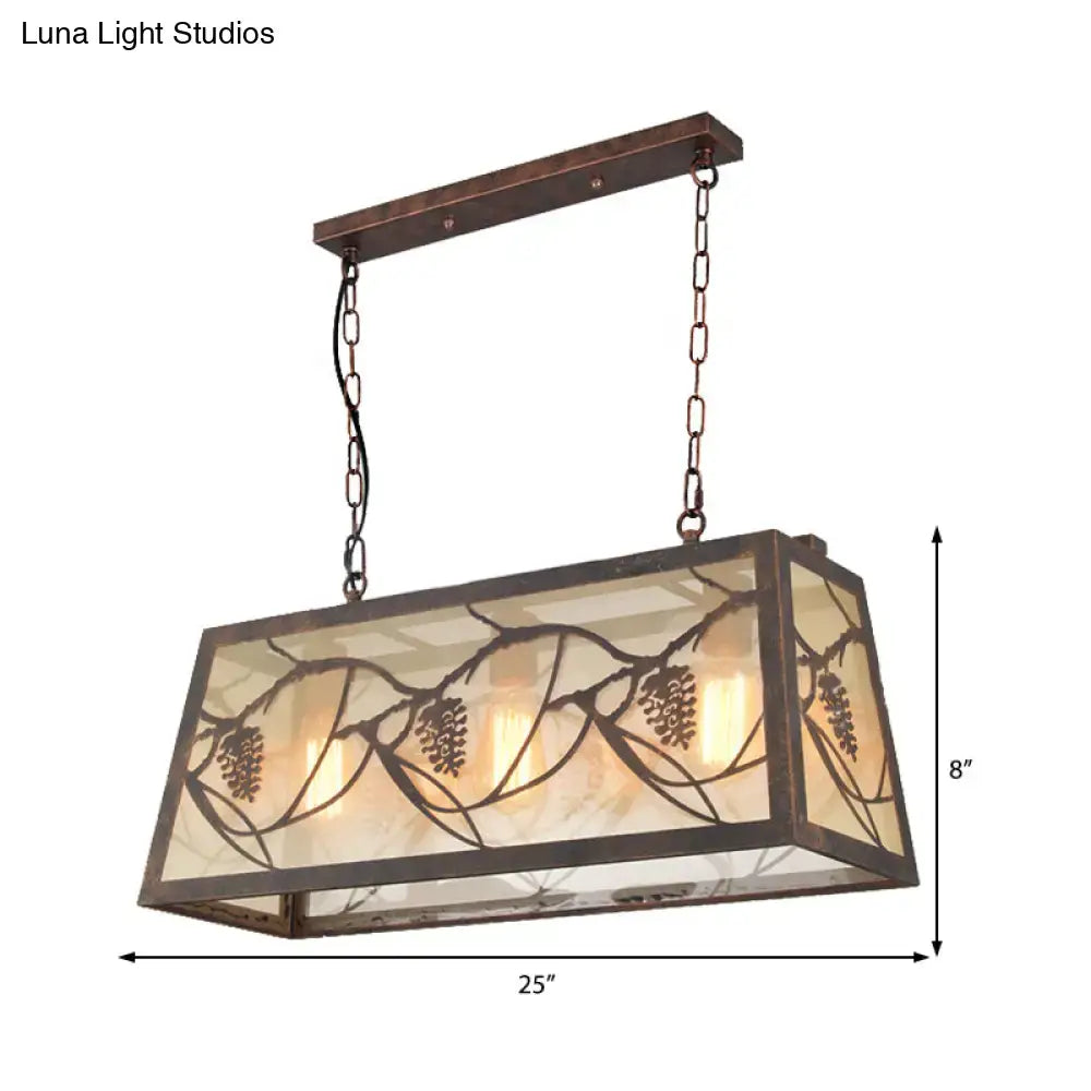 Bronze-finished decorbites industrial metal pendant lighting with rectangle shade and frosted glass pinecone design bulb base e26