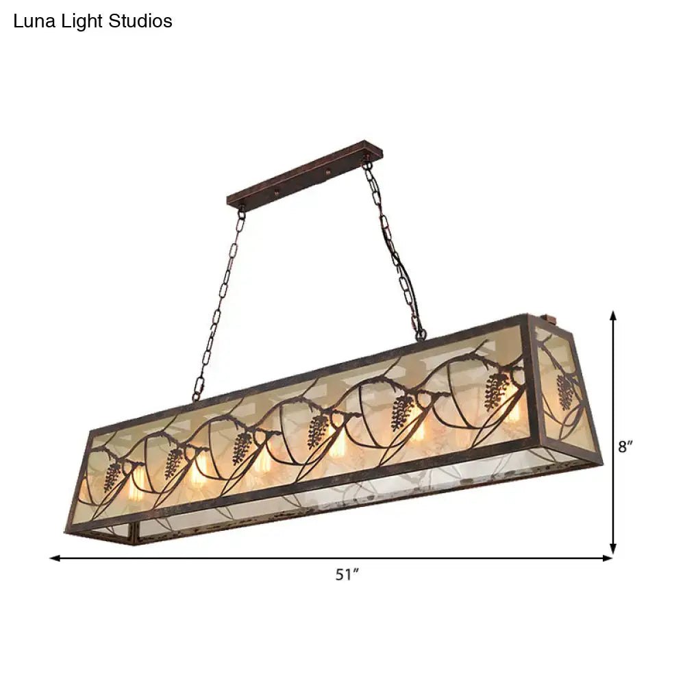 Decorbites industrial metal pendant lighting with rectangle shade bronze finish and grapevine stained glass panels suspended by chains