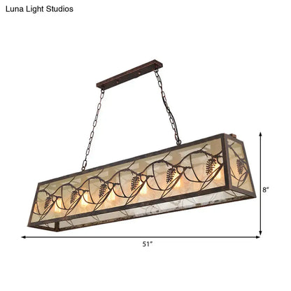 Decorbites industrial metal pendant lighting with rectangle shade bronze finish and grapevine stained glass panels suspended by chains