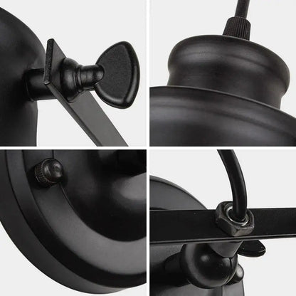 Black matte finished metal decorbites™ aleah wall sconce with industrial design and decorative knob plug in wall sconce