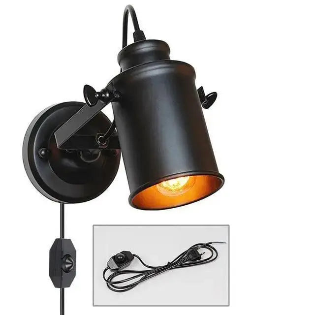 Black matte finish DecorBites™ industrial plug in wall sconce with adjustable arm, ideal as aleah wall sconce lighting