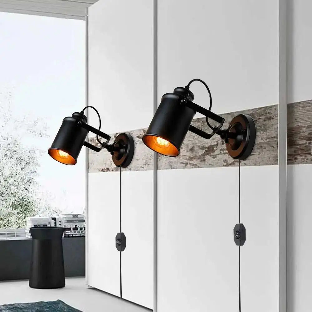 Decorbites™ industrial plug in wall sconce with black adjustable arms and warm glass shades wall sconce aleah wall sconce