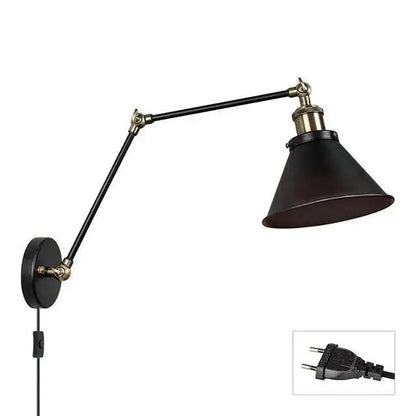 Decorbites™ industrial plug in wall sconce black metal wall sconce with adjustable arms and brass accents for commercial space