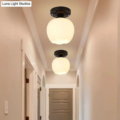 Black finished ceiling-mounted decorbites industrial semi flush light with frosted black opal glass globe shades for corridor
