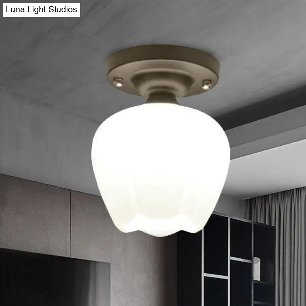 Decorbites industrial semi flush light with frosted white black opal glass bowl and matte bronze ceiling mount for corridor