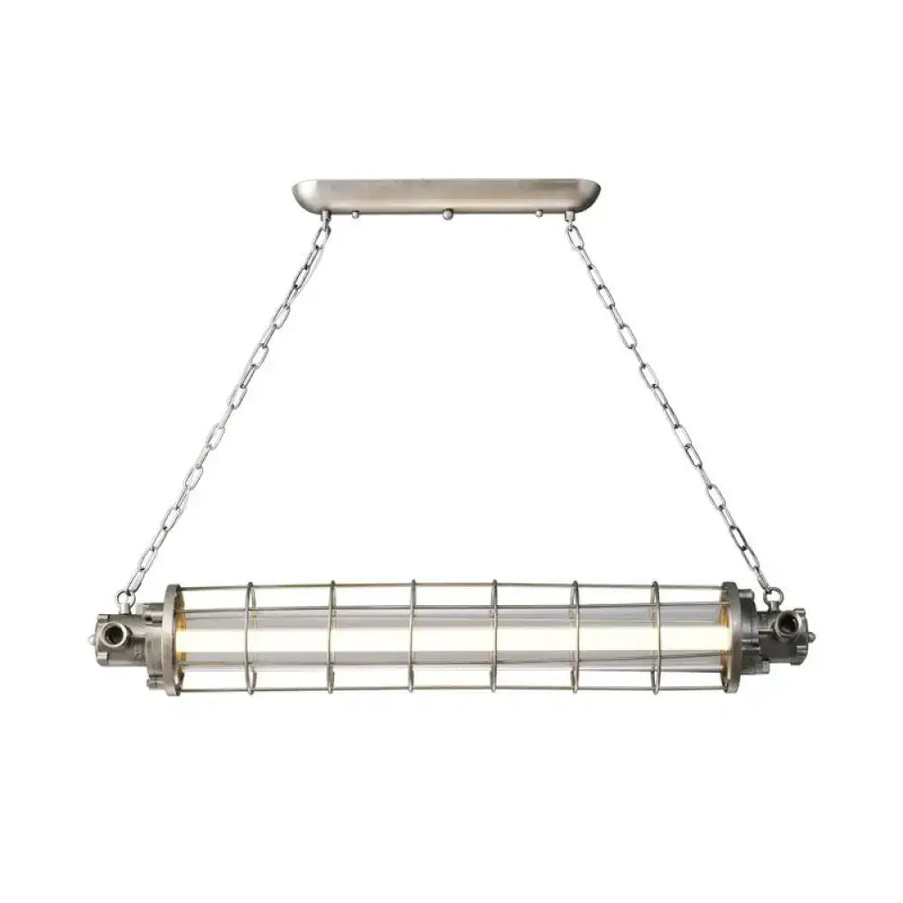 DecorBites™ industrial silver metal pendant light with smd e26 e27 bulb, cylindrical wire cage, and clear glass shade suspension