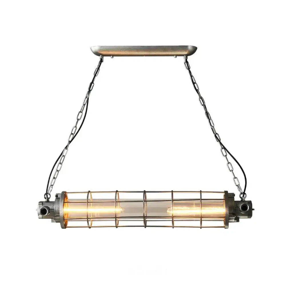 Decorbites industrial silver metal pendant light with cylindrical wire cage clear glass shade and smd e26 e27 bulbs