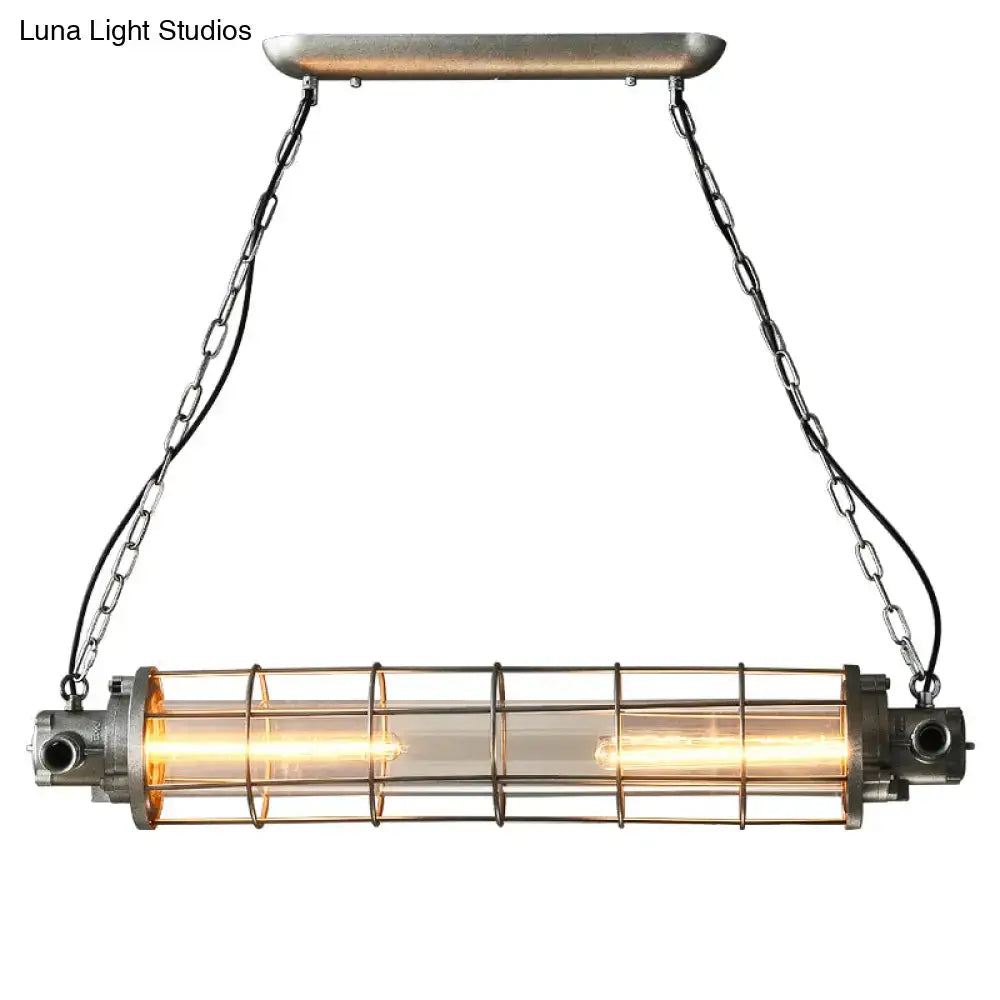 Decorbites industrial silver metal pendant light with cylindrical wire cage and clear glass shade with smd e26 e27 bulbs