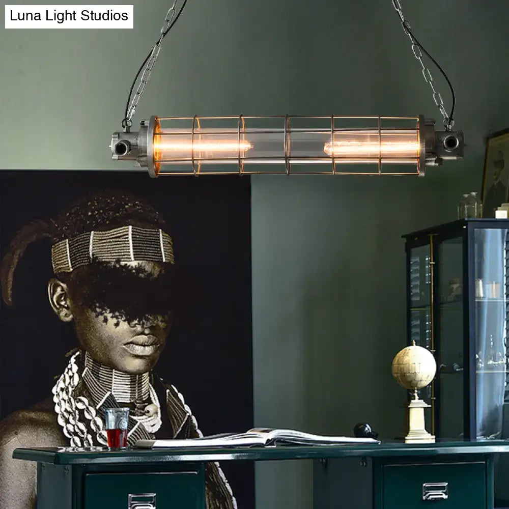 Decorbites industrial silver metal pendant light with cylindrical wire cage clear glass shade and smd e26 e27 bulbs