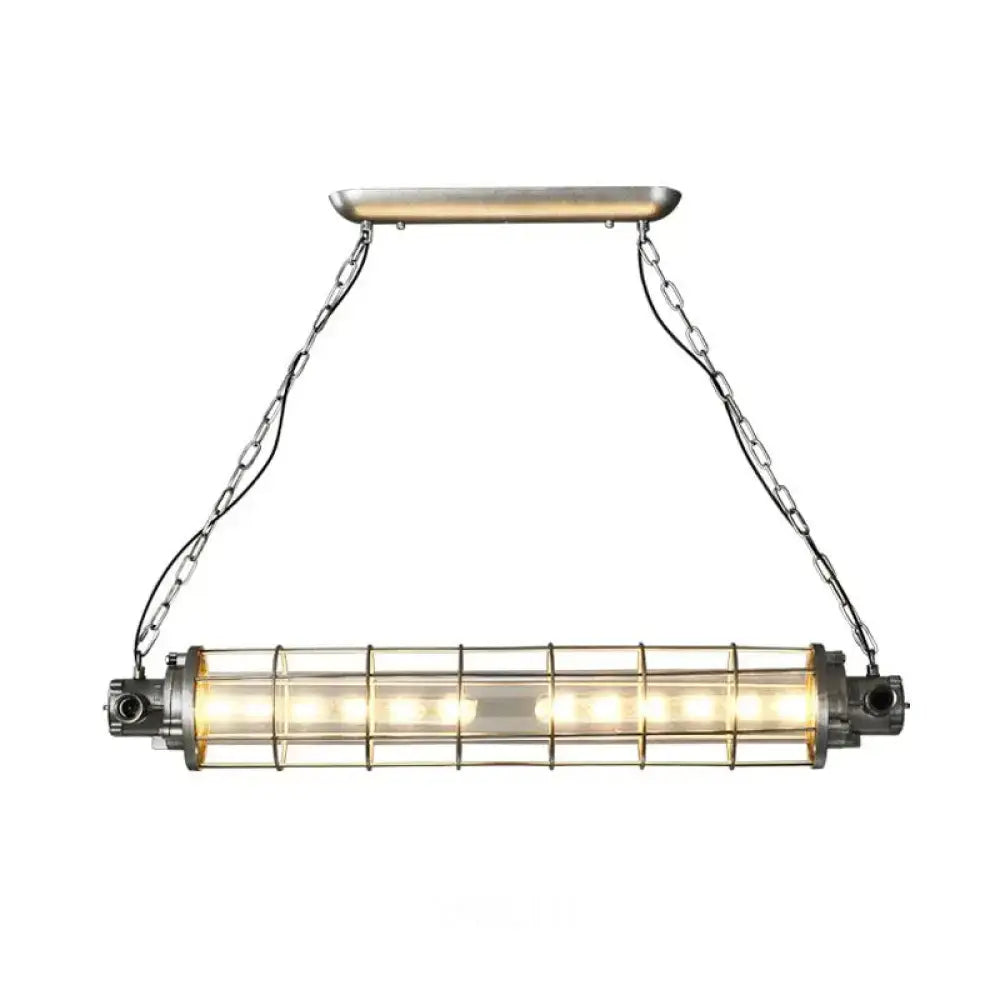 Decorbites industrial silver metal pendant light with cylindrical wire cage, clear glass shade, and smd e26 e27 led bulbs