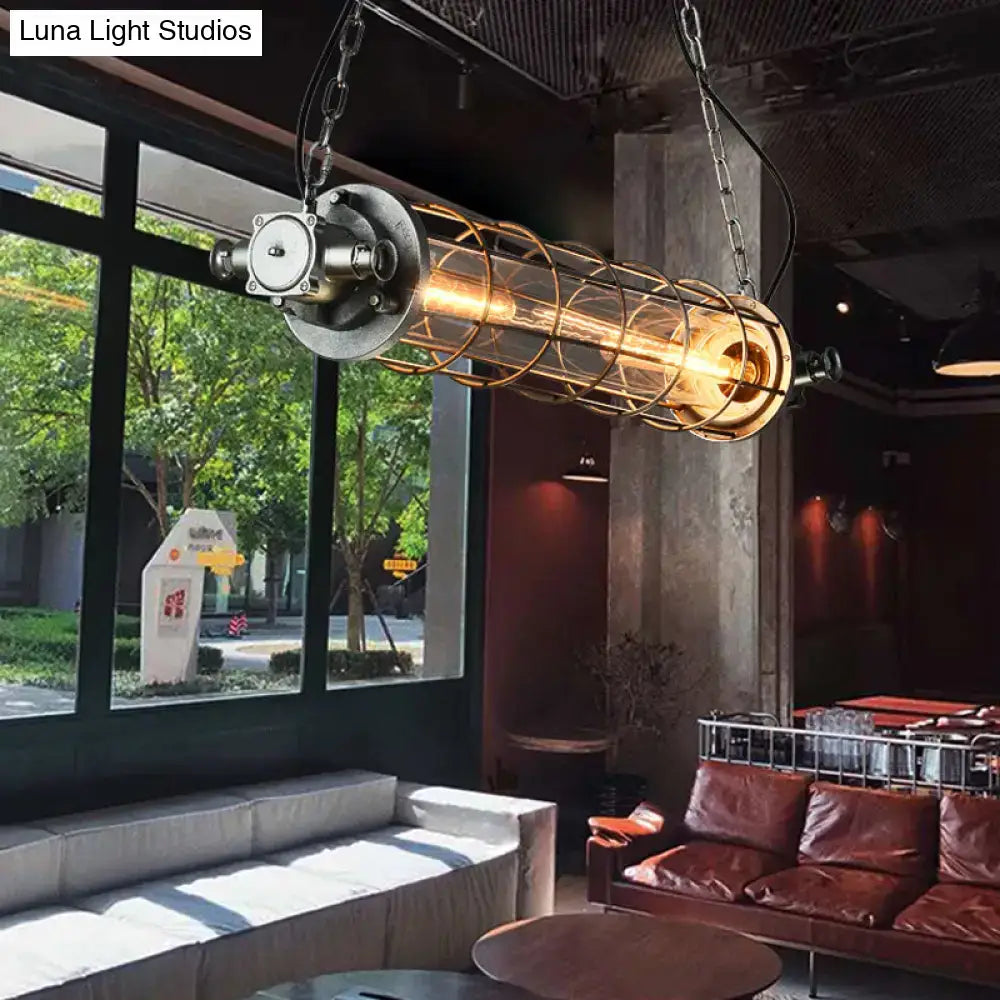 Decorbites industrial silver metal pendant light with cylindrical wire cage clear glass shade and smd e26 e27 bulb