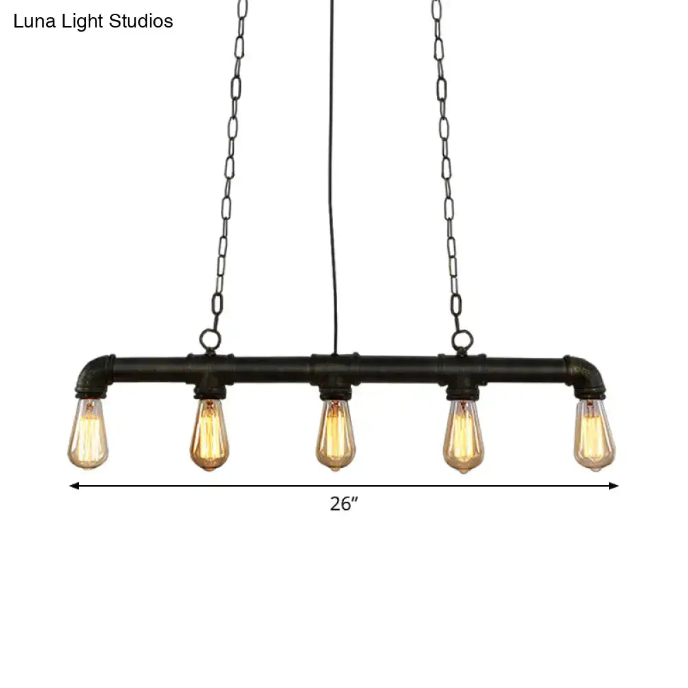 DecorBites industrial style black iron pendant lamp with five exposed Edison bulbs for island lighting