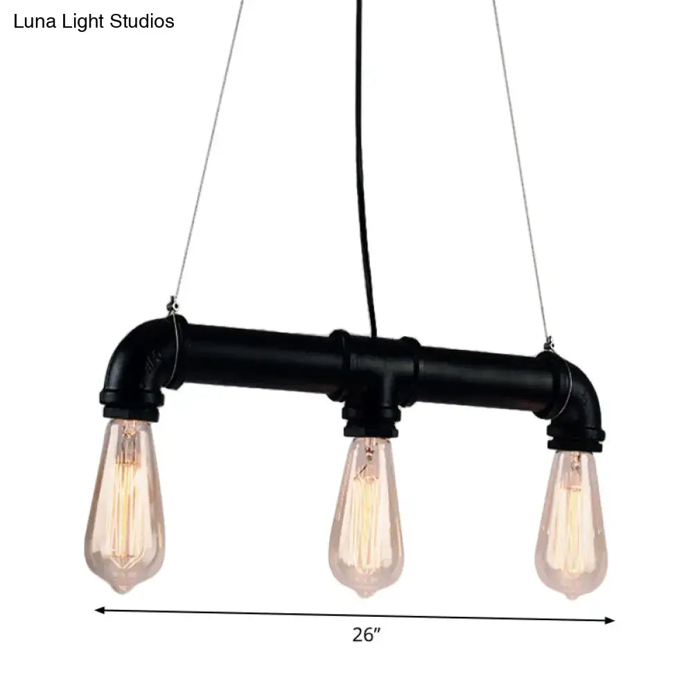 Decorbites™ industrial style black iron pendant lamp with three exposed edison bulbs for island lighting