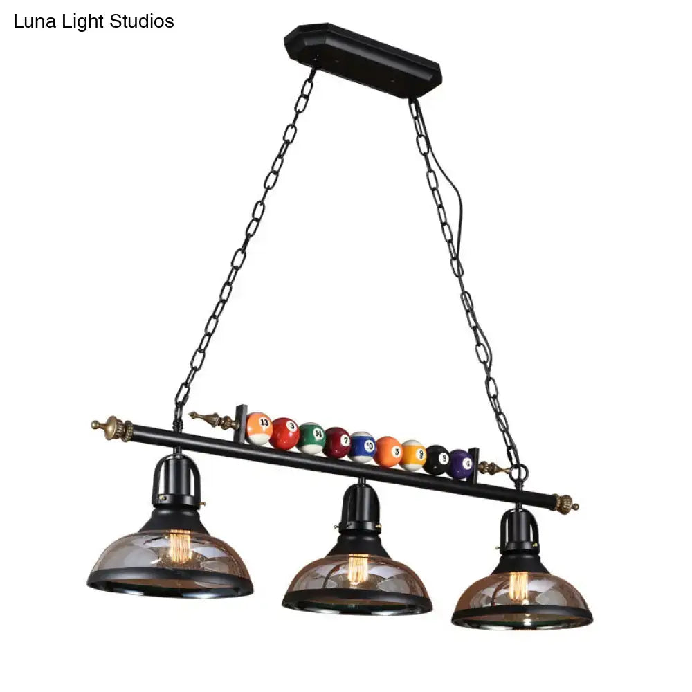 DecorBites industrial style black metal billiard light pendant with amber glass shades and chain cord length for restaurants