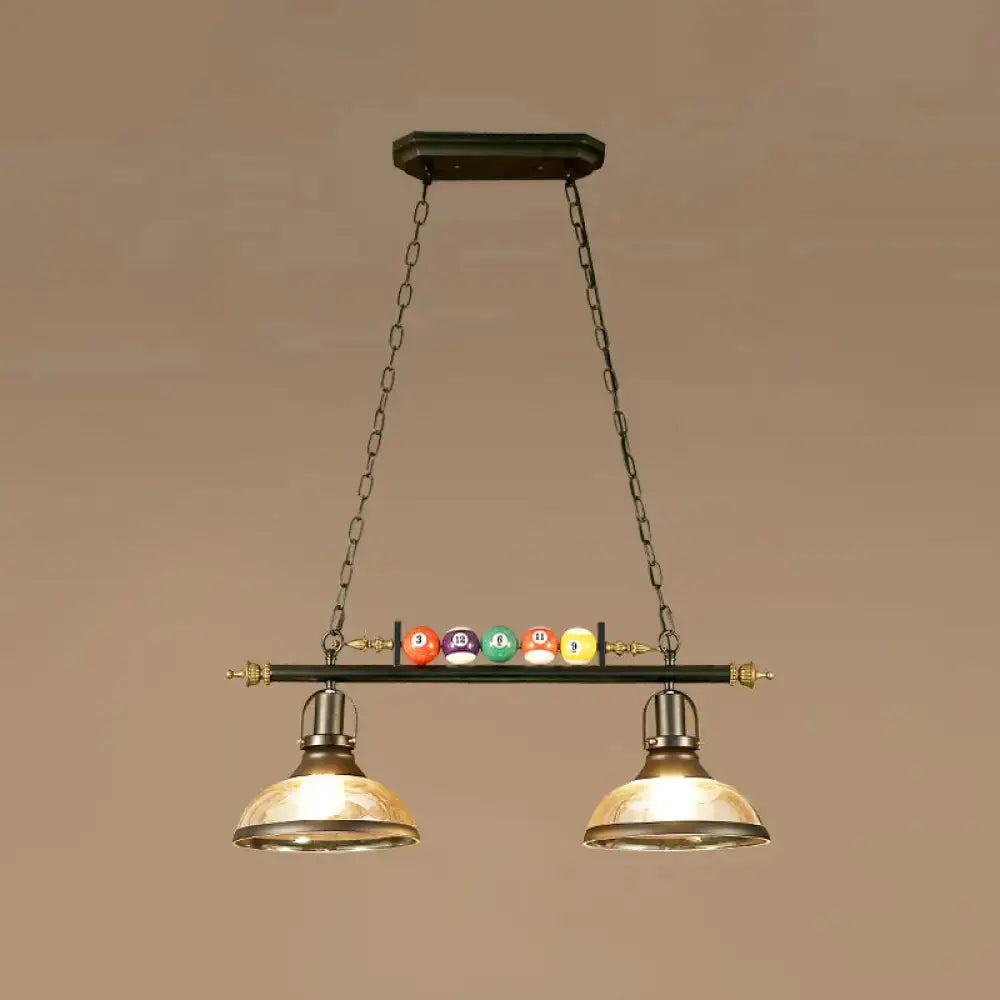 Decorbites industrial style billiard light pendant with chain cord length features brass dome shades and green wooden bar with balls