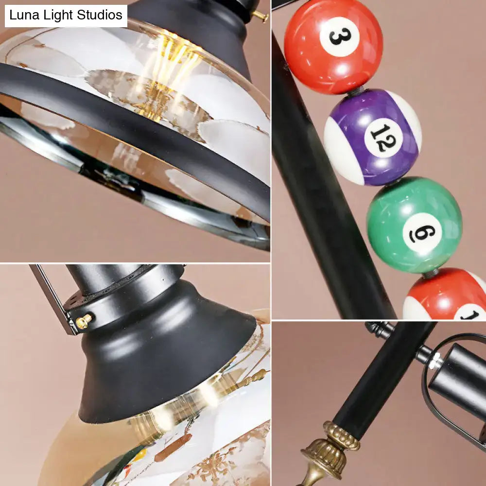 Decorbites industrial style black metal billiard light pendant with glass shade and decorative billiard ball accents chain cord length adjustable